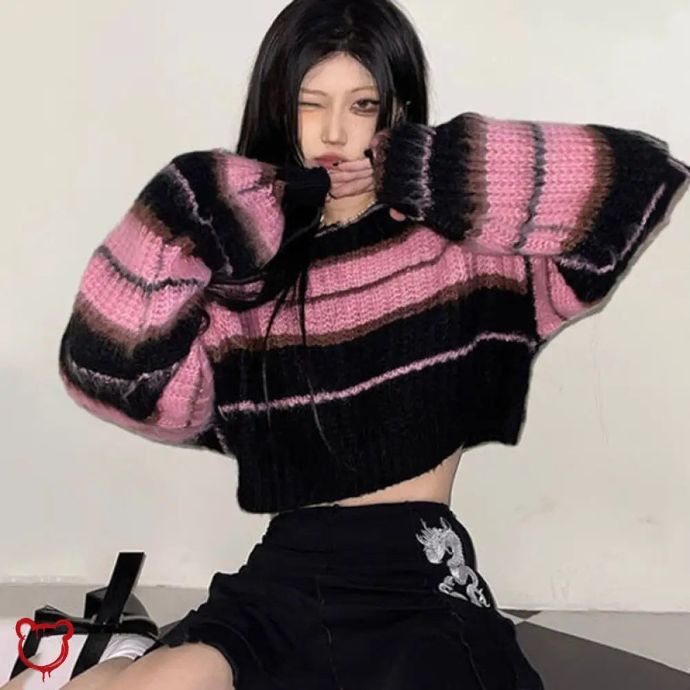 Black Pink Stripe Sweater - Grunge Clothing