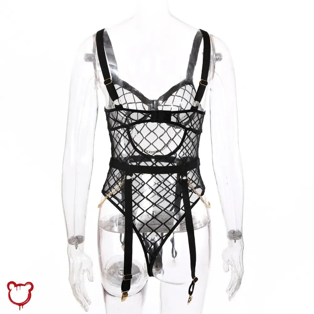 Black Plaid Mesh Bodysuit - The Cursed Closet