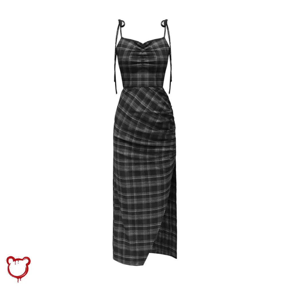 Black Plaid Split Dress - The Cursed Closet