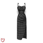 Black Plaid Split Dress Picture Color / S Clothing