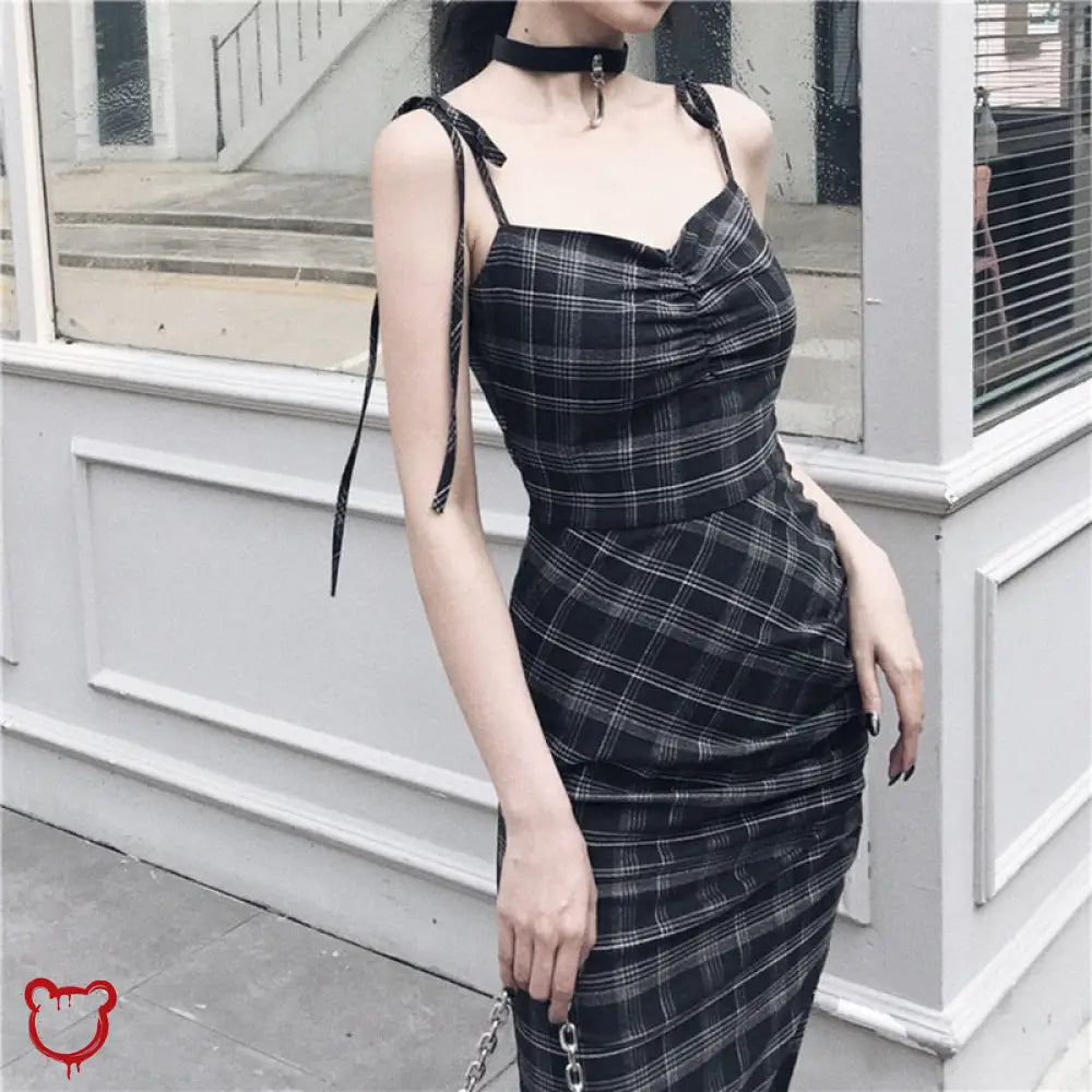 Black Plaid Split Dress Picture Color / Xs Clothing