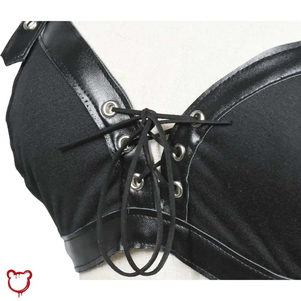 Black PU Lace - Up Bra Top - The Cursed Closet