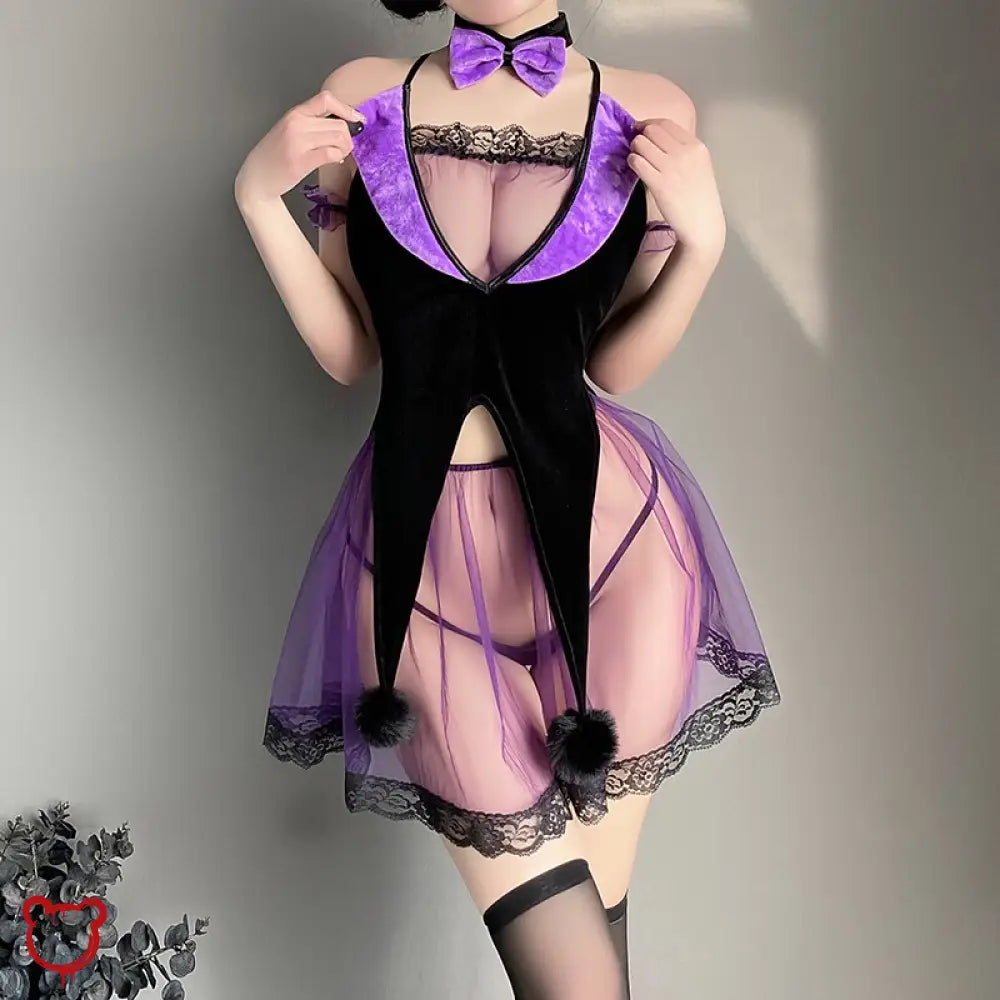 Black Purple Bunny Outfit Clothing