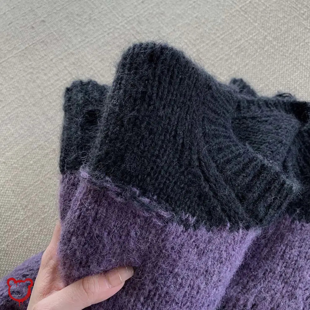 Black Purple Grunge Striped Sweater Clothing