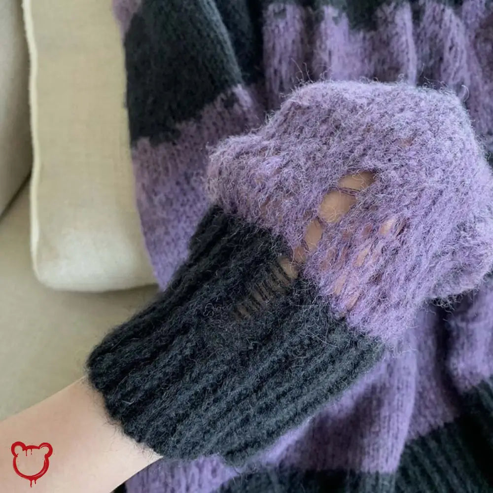Black Purple Grunge Striped Sweater Clothing