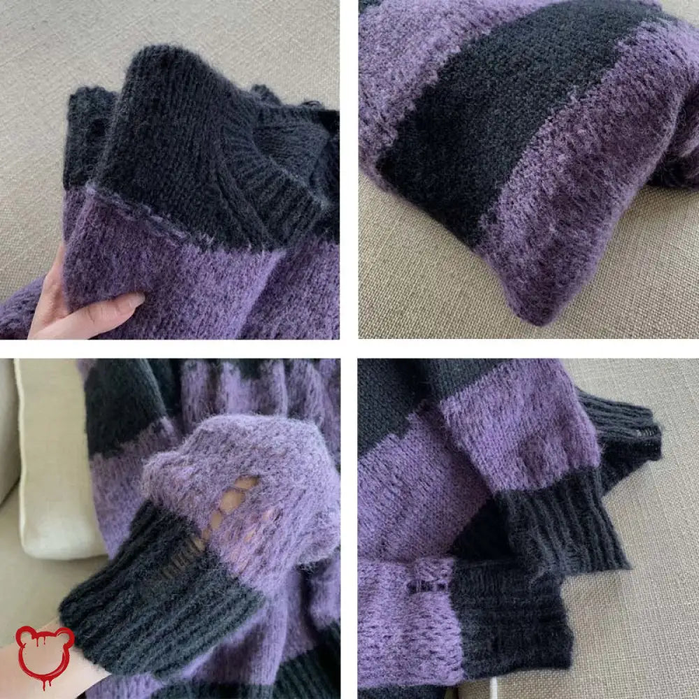 Black Purple Grunge Striped Sweater Clothing