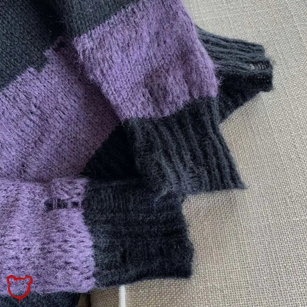 "Black Purple Grunge Striped Sweater" - The Cursed Closet