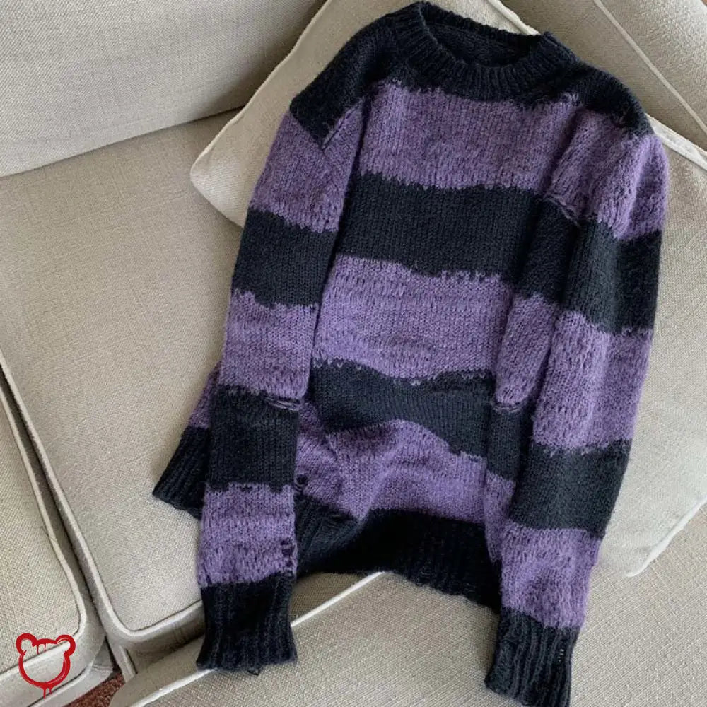 Black Purple Grunge Striped Sweater Clothing