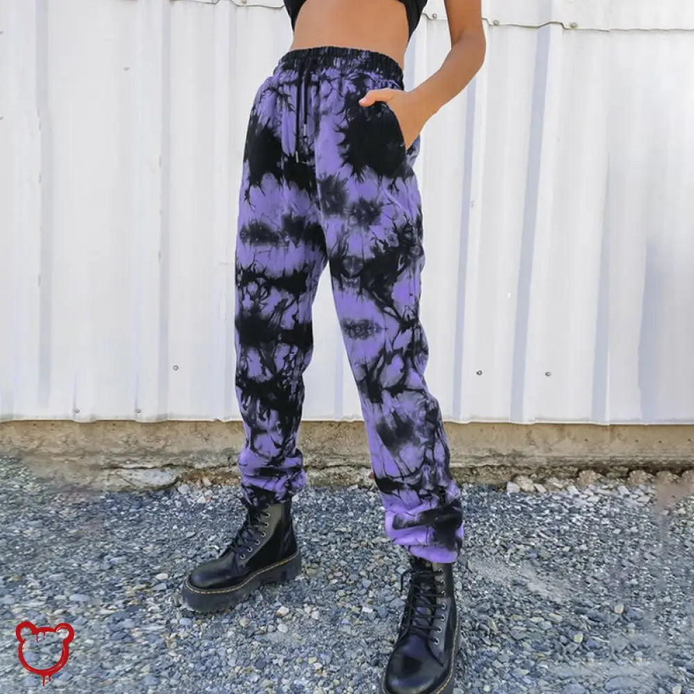 Black Purple Tie Dye Pants Purple / S Clothing