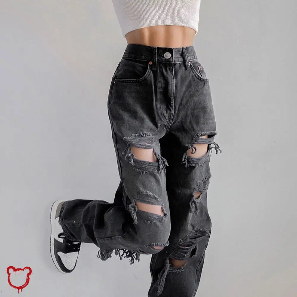 Black Ripped Denim Pants As Picture / S Clothing