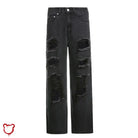 Black Ripped Denim Pants Clothing