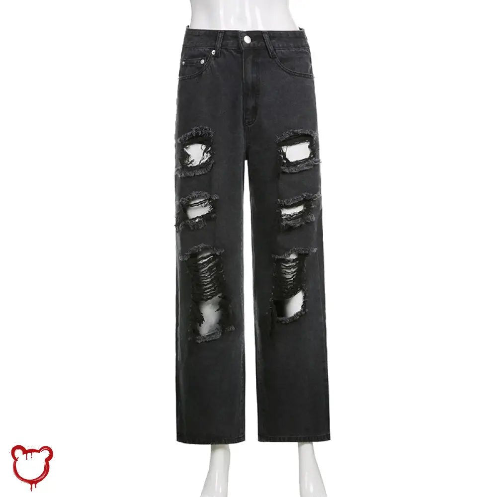 Black Ripped Denim Pants - The Cursed Closet