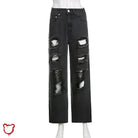 Black Ripped Denim Pants Clothing