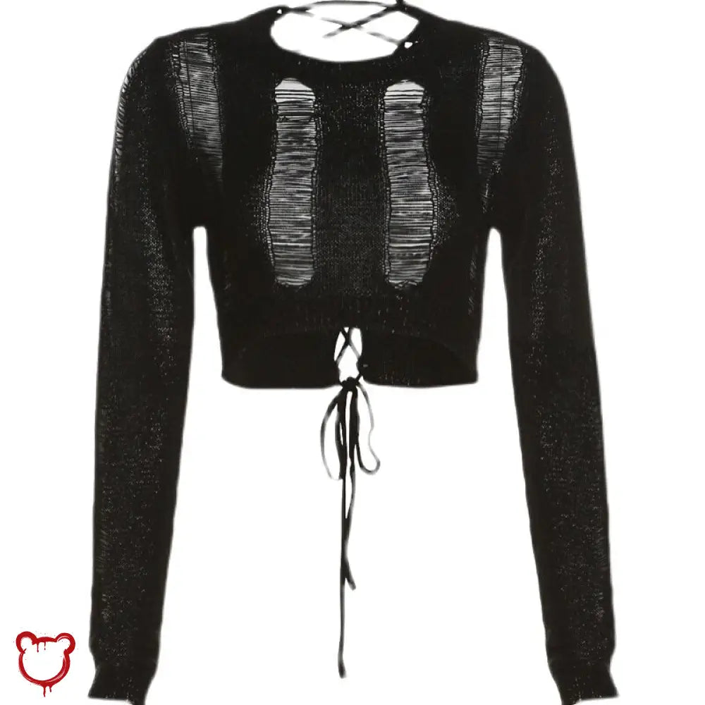 Black Ripped Knit Sweater - Fairytale Clothing