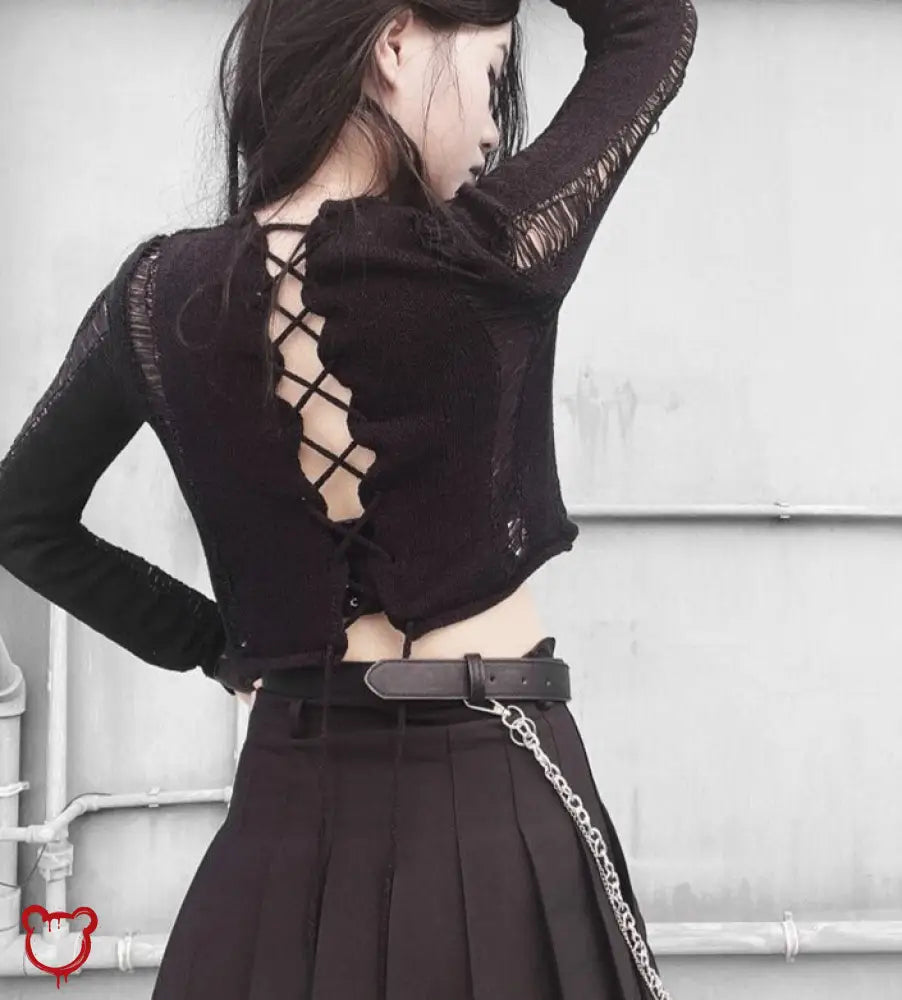 Black Ripped Knit Sweater - Fairytale M Clothing