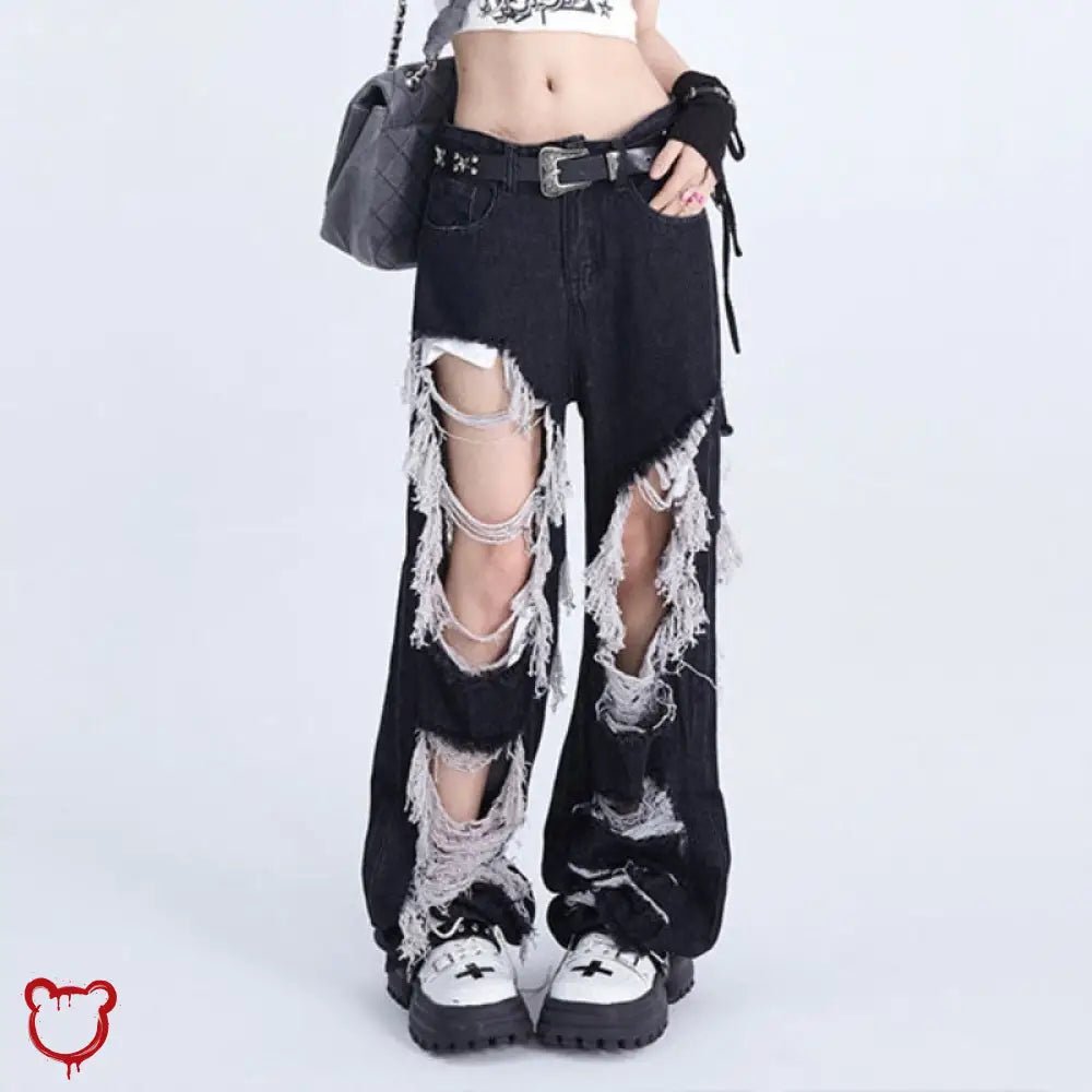 Black Ripped Tassel Pants - The Cursed Closet