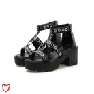 The Cursed Closet 'Heat It Up' black rivet summer platform shoes faux leather at $49.99 USD