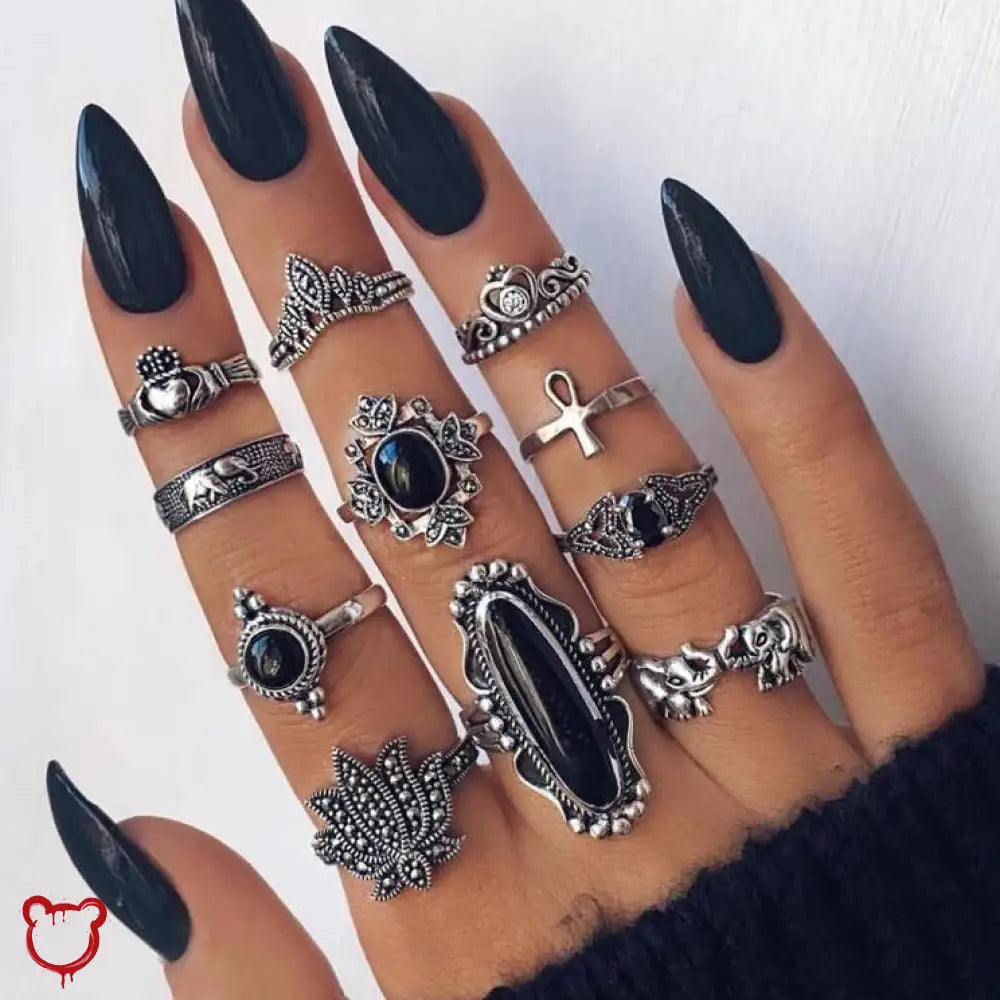 Black Silver Alternative Ring Set Jewellery