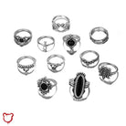 The Cursed Closet 'Draculina' Black and silver 11pcs ring set at $13.99 USD