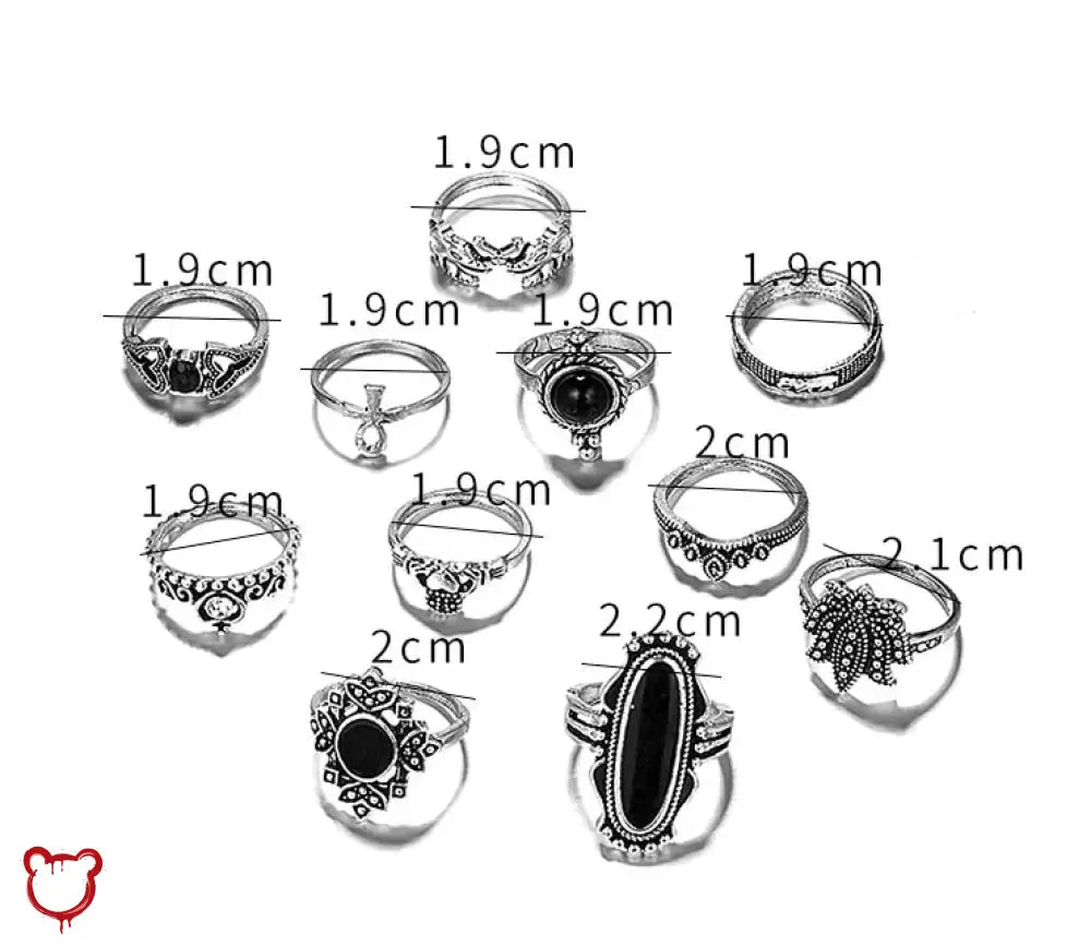 Black Silver Alternative Ring Set Jewellery