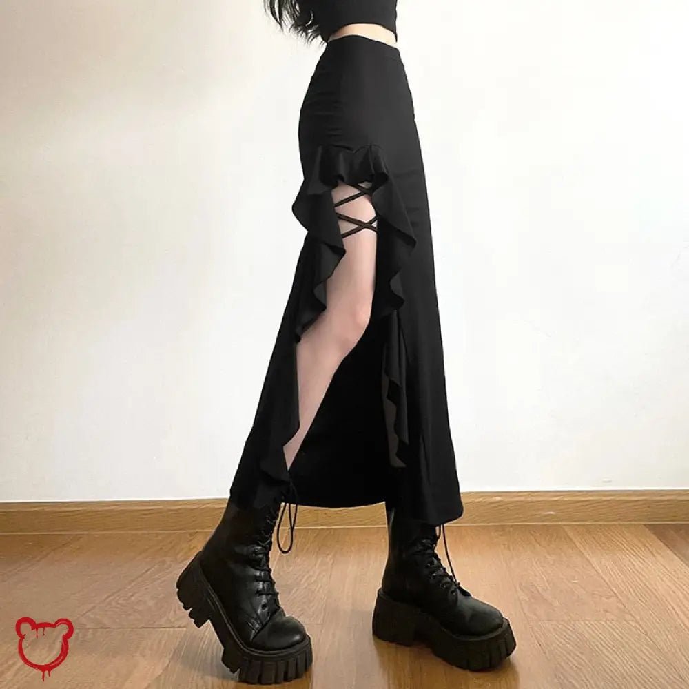 Black Split Ruffle Skirt - The Cursed Closet