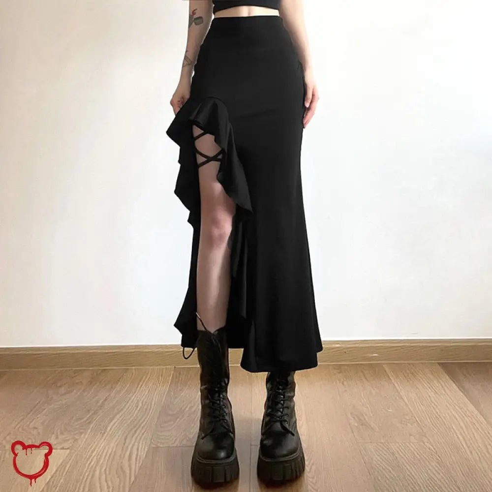 Black Split Ruffle Skirt Clothing