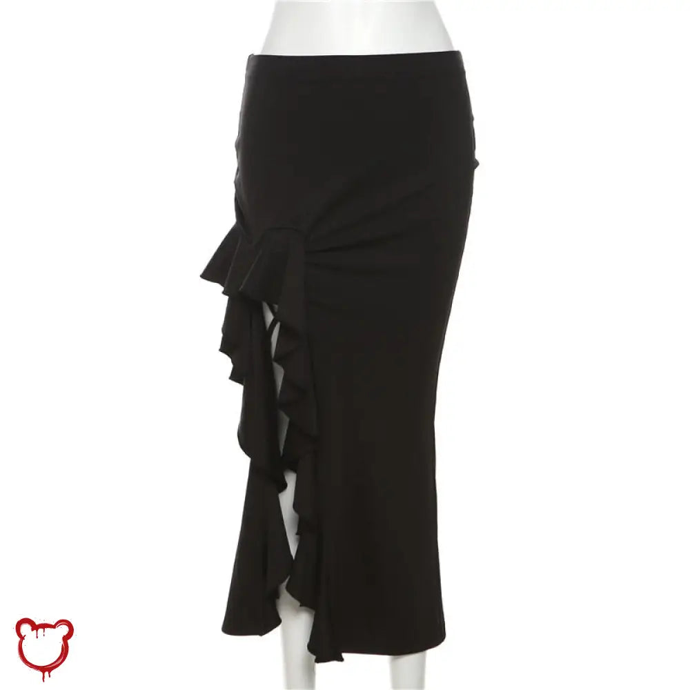 Black Split Ruffle Skirt Black / S Clothing