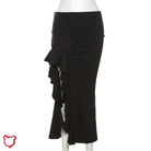 Black Split Ruffle Skirt Black / S Clothing