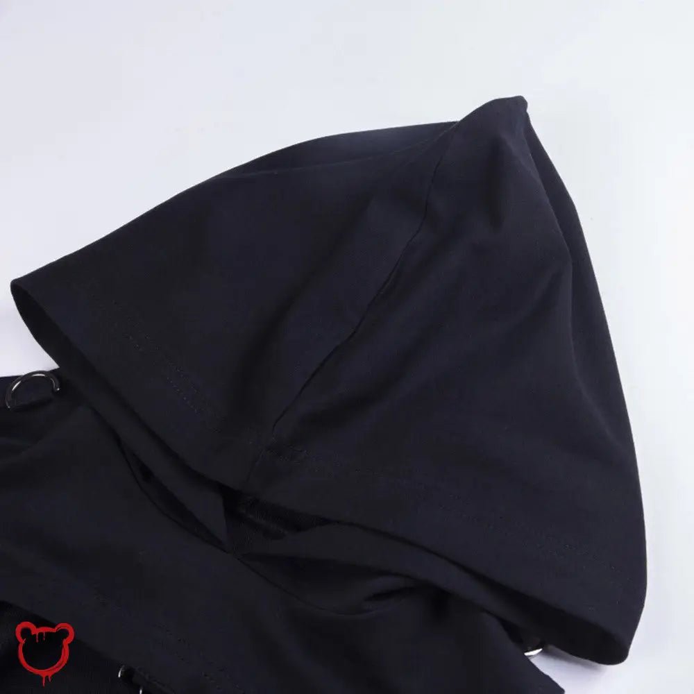 Black Strapped Hooded Top - The Cursed Closet