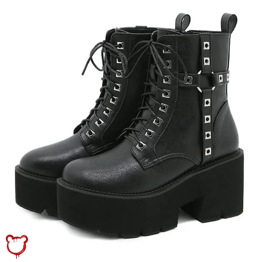 Black Studded Goth Boots Footwear