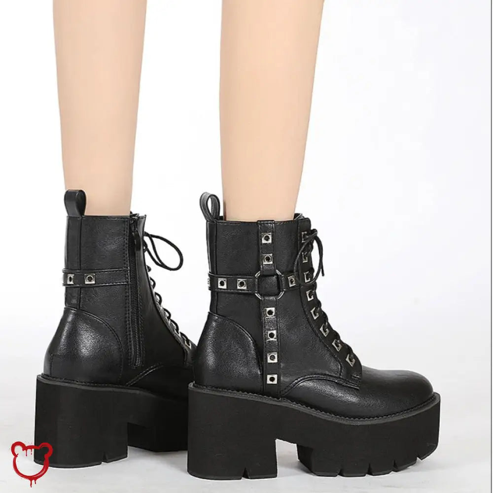 Black Studded Goth Boots Footwear