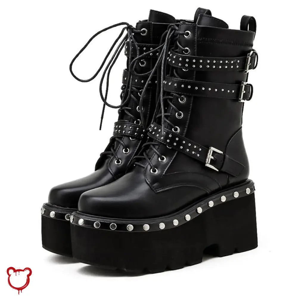 Black Studded Goth Boots Black Shoes / 4 China Footwear