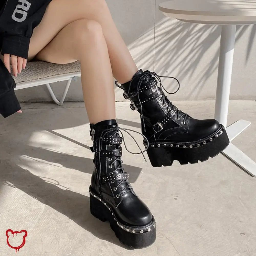 Black Studded Goth Boots - The Cursed Closet