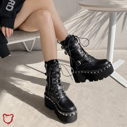 Black Studded Goth Boots Black Shoes / 5.5 China Footwear