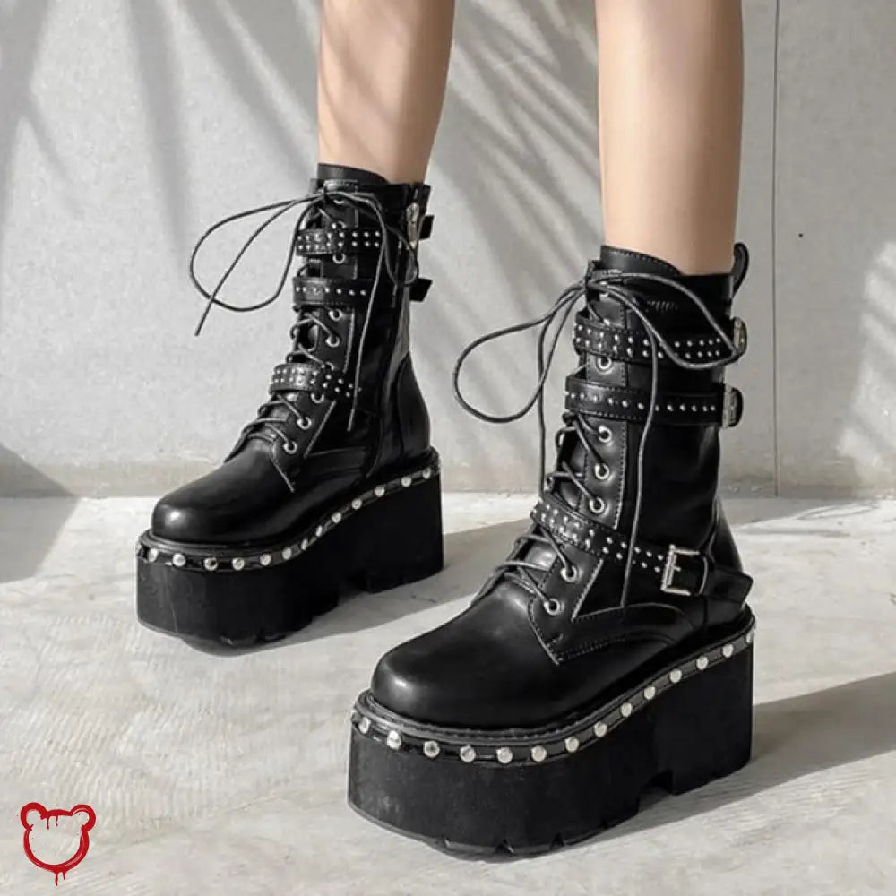 Black Studded Goth Boots Black Shoes / 7 China Footwear