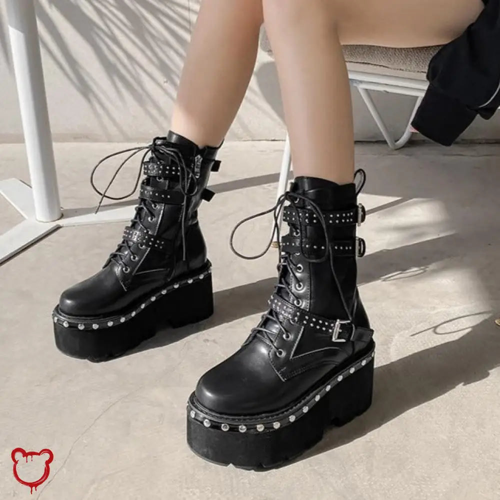 Black Studded Goth Boots Black Shoes / 8 China Footwear