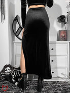 Black Velvet Split Skirt / M Clothing