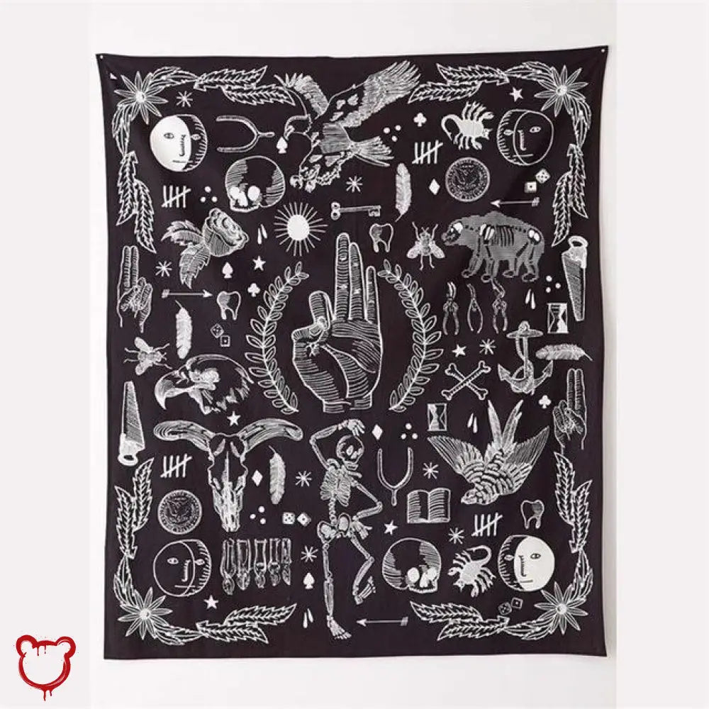 Black & White Occult Wall Tapestry / L(200Cmx150Cm) Homeware