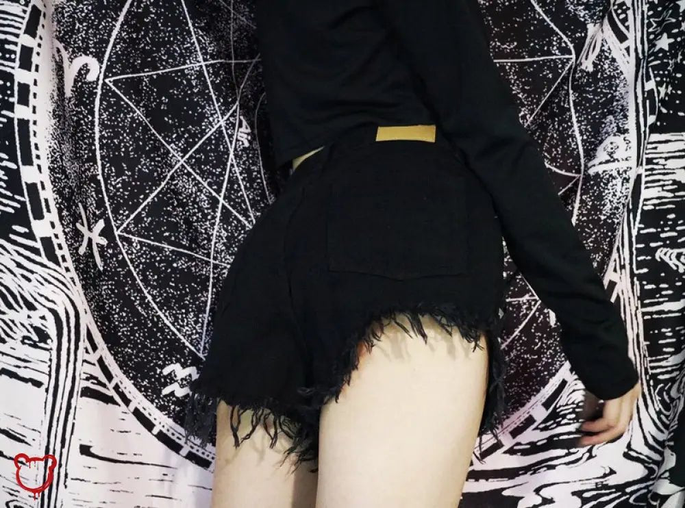 Black/Blue Studded Cross Shorts - The Cursed Closet