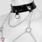 Black/Red Chain Choker Leather Bodysuit Clothing