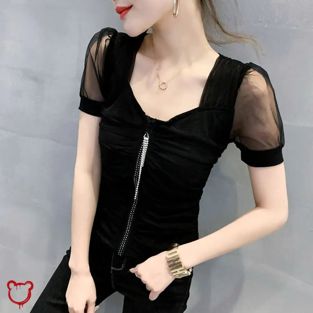Blazing' Mesh - Sleeved Black Alt Top - The Cursed Closet