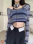 Blue Cropped Knit Top Clothing