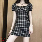 Brides Black Plaid A-Line Dress Clothing