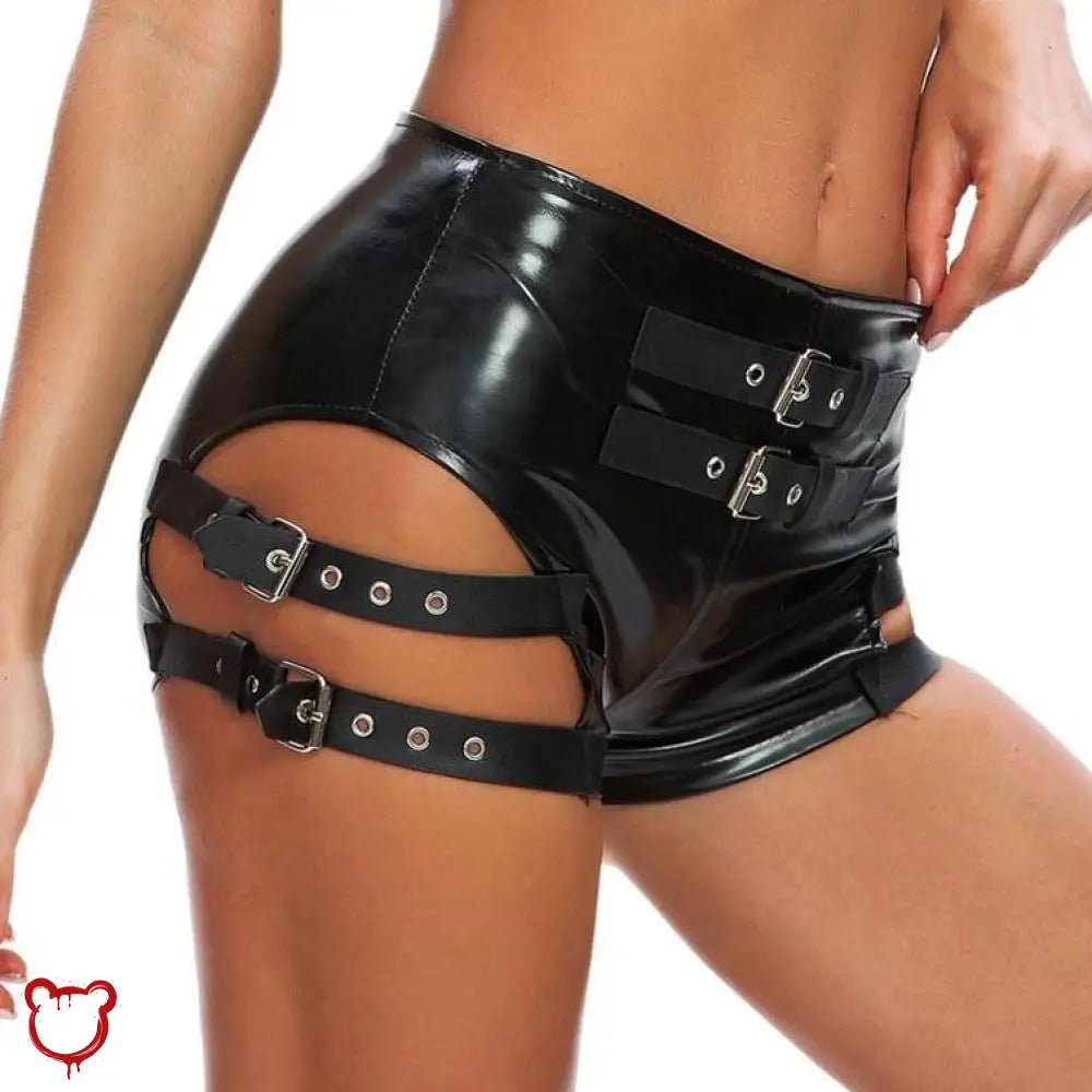 Brimstone Goth Buckle Pu Shorts Black / L Clothing