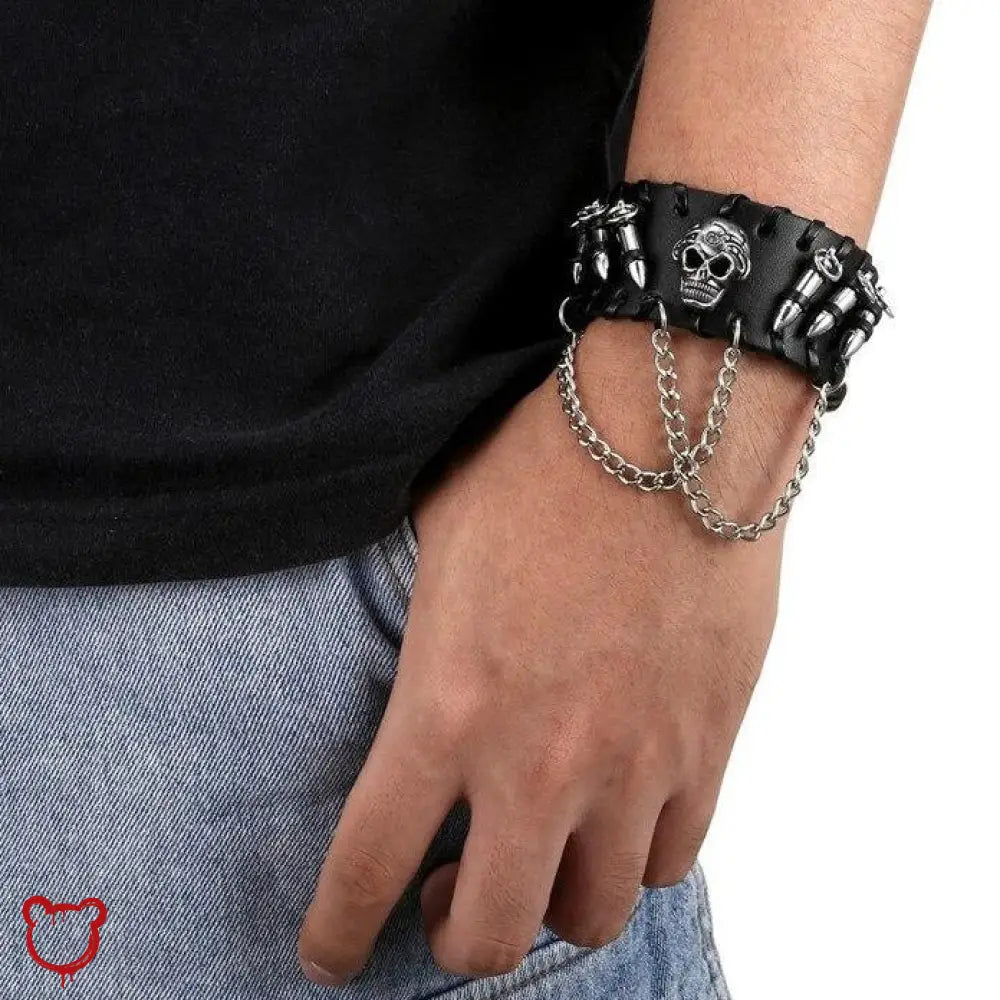 Bullet Wrist Band With Black Skull Accessories