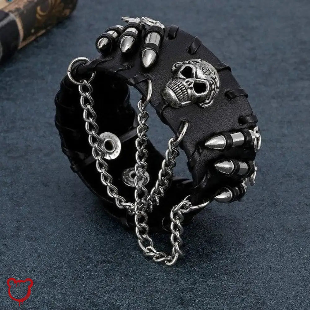 Bullet Wrist Band With Black Skull Accessories
