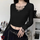 The Cursed Closet 'Let you down' Black or white butterfly chain long sleeved top at $27.99 USD