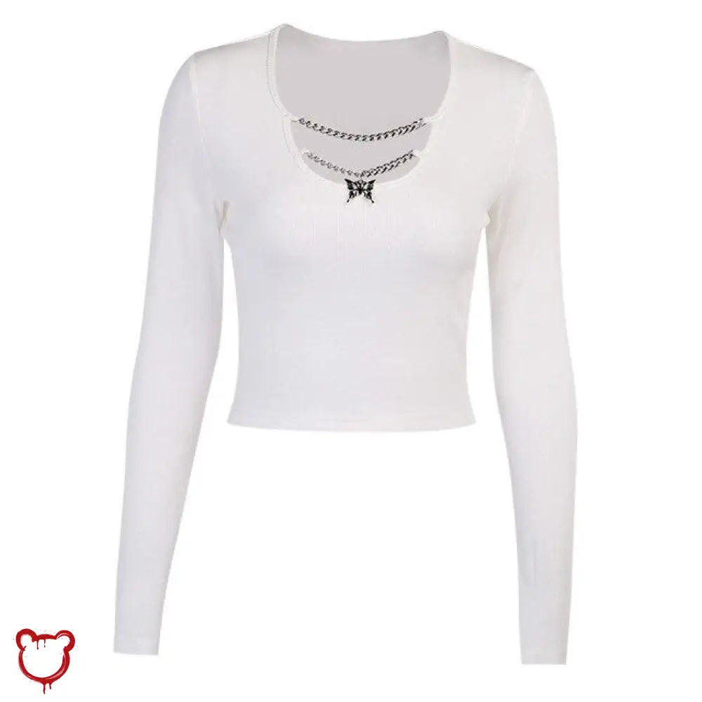 The Cursed Closet 'Let you down' Black or white butterfly chain long sleeved top at $27.99 USD