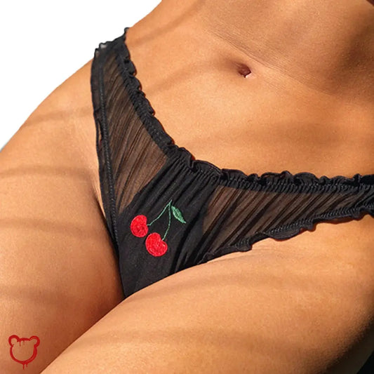 Cherry Embroidered Black Panties / L 1Pc Clothing