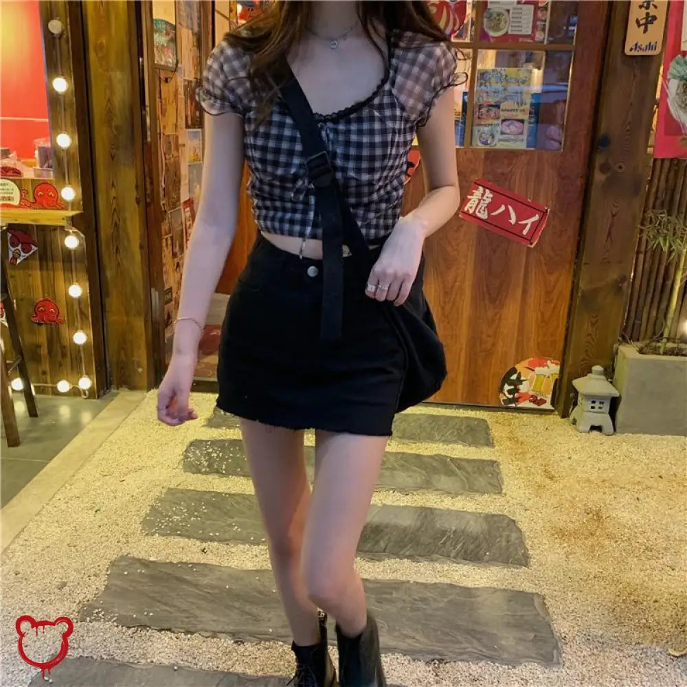 Chic Plaid Blouse Top Black / M Clothing